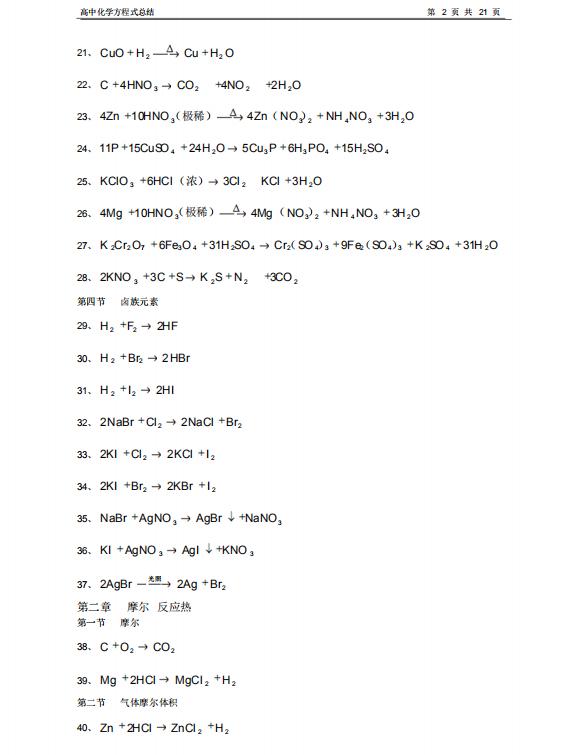 高中化學方程式大全超詳細解析（21頁高中化學368個方程式全彙總）3