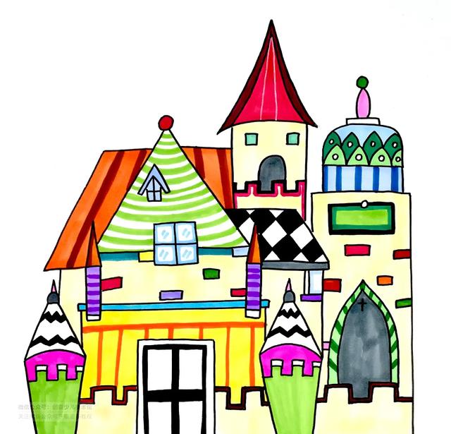城堡兒童畫簡單又好看（色塊的襯托與畫面氛圍的渲染星空下的夢幻城堡）6