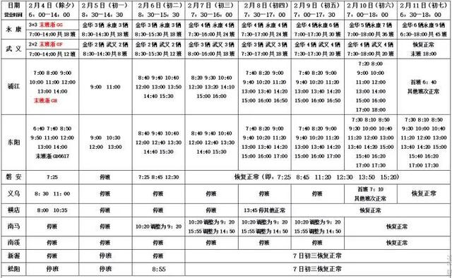 金華班車恢複時間（金華市區汽車站春節班車運行時間表出爐）10