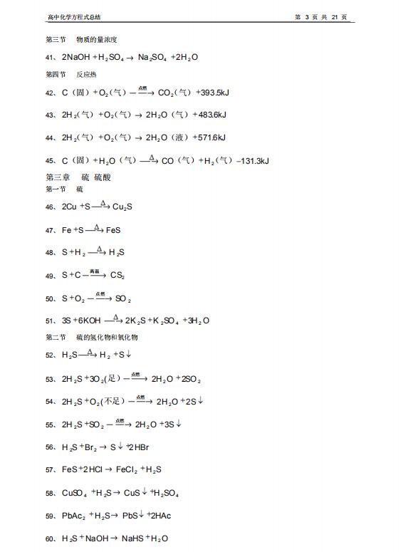 高中化學方程式大全超詳細解析（21頁高中化學368個方程式全彙總）4
